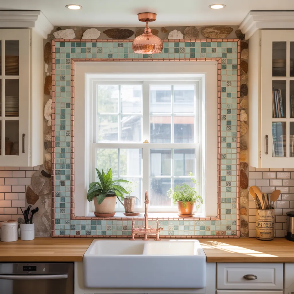 backsplash ideas around window frame