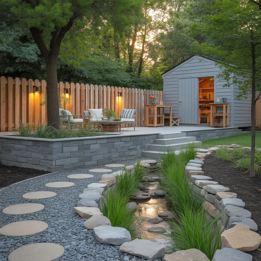 backyard landscaping with river rock