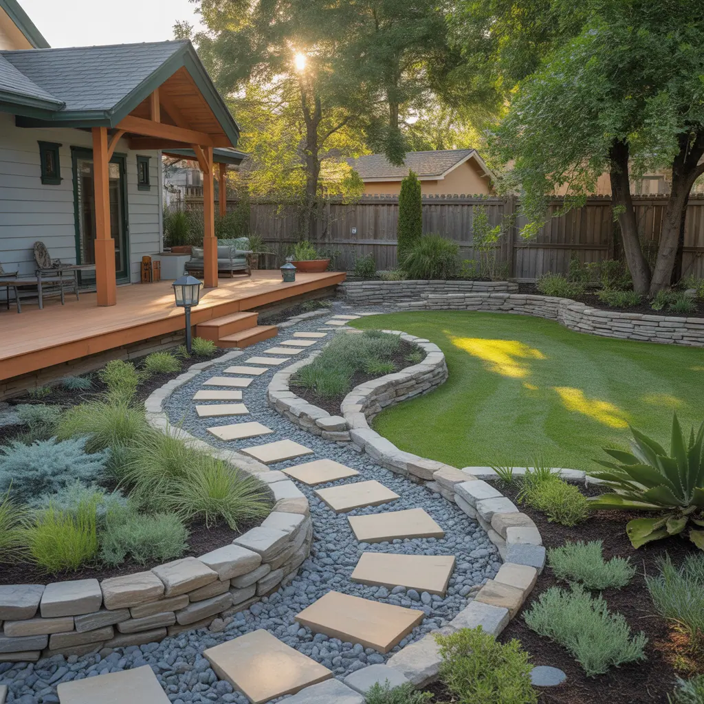 backyard landscaping with river rock