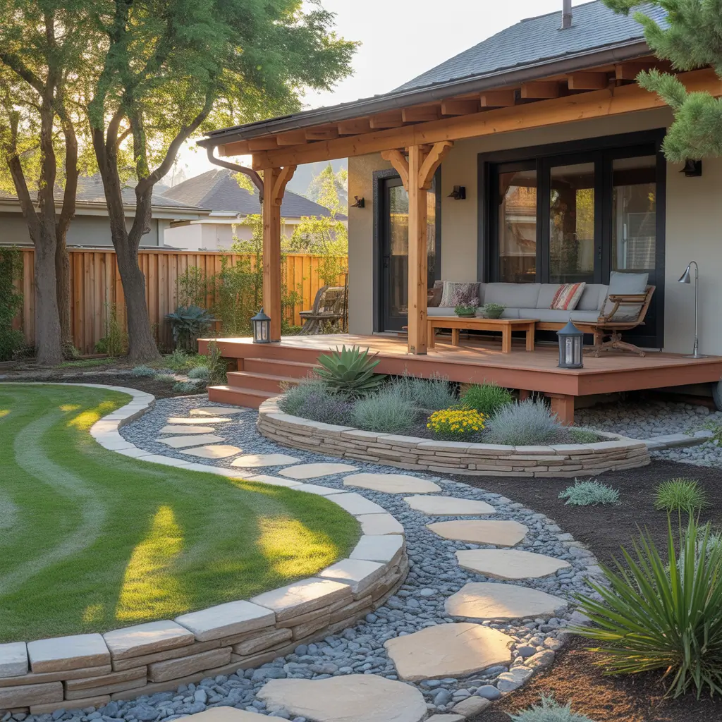 backyard landscaping with river rock