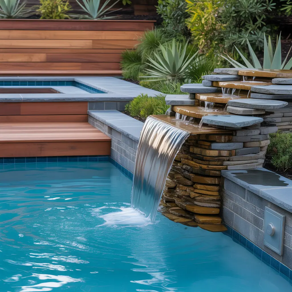 backyard pool waterfall concept
