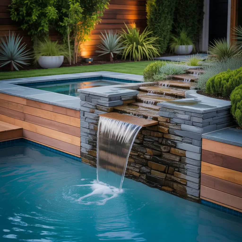 backyard pool waterfall concept