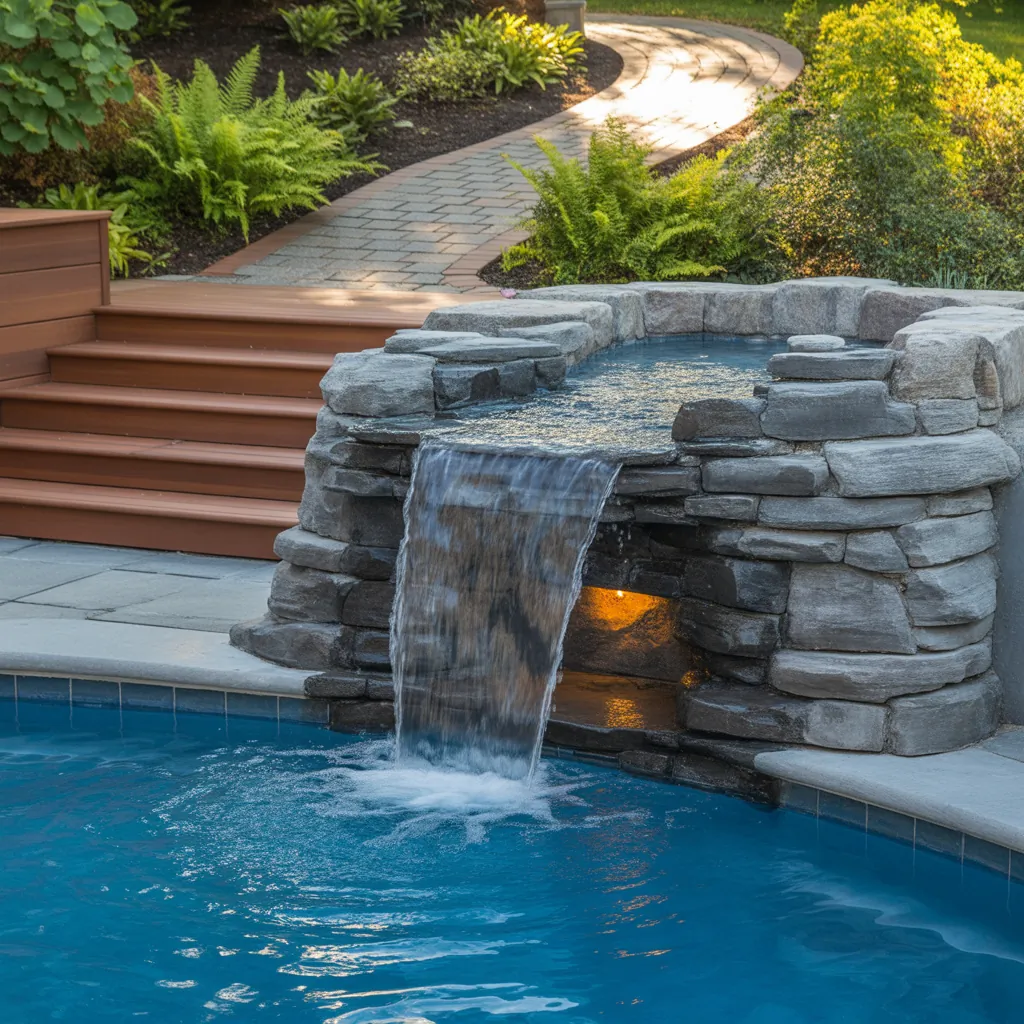 backyard pool waterfall concept