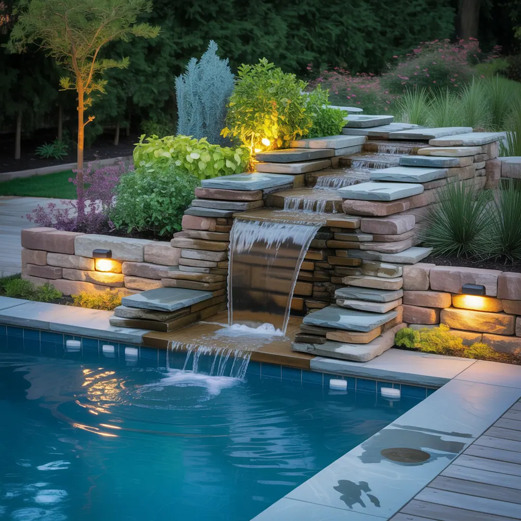 backyard pool waterfall concept
