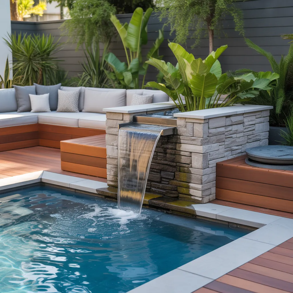 backyard pool waterfall concept