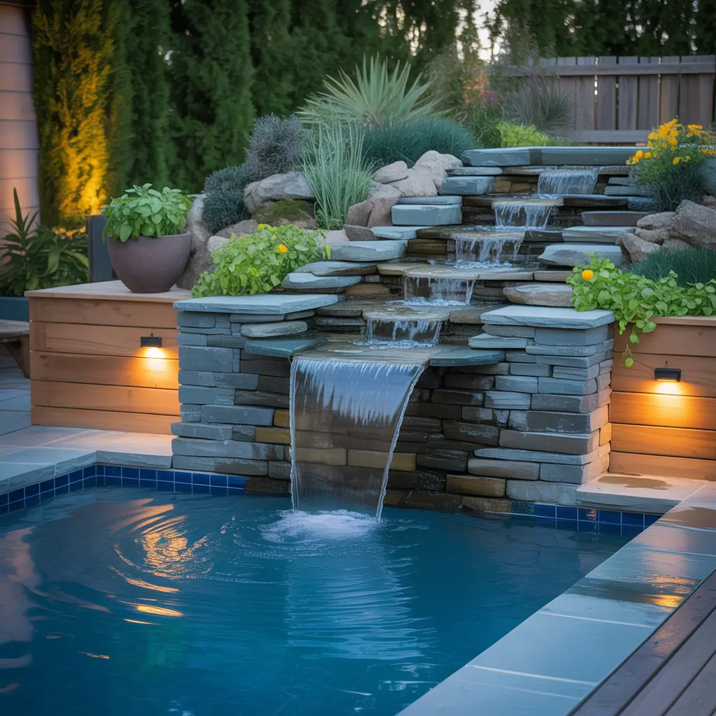 backyard pool waterfall concept