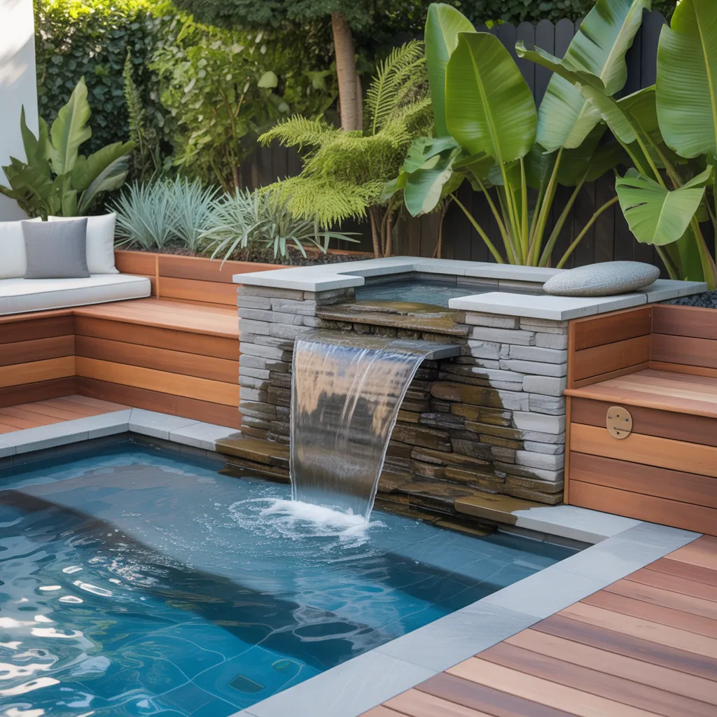 backyard pool waterfall concept