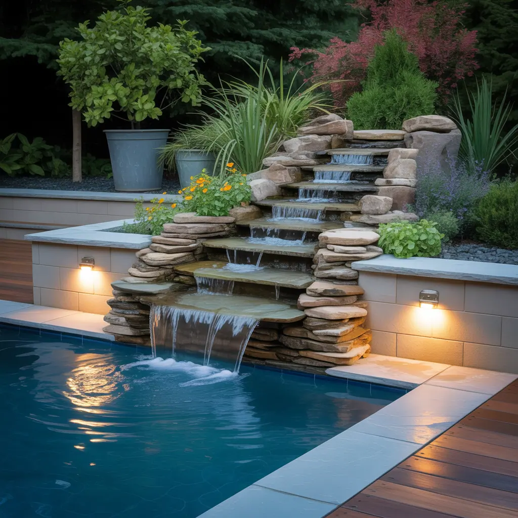 backyard pool waterfall concept