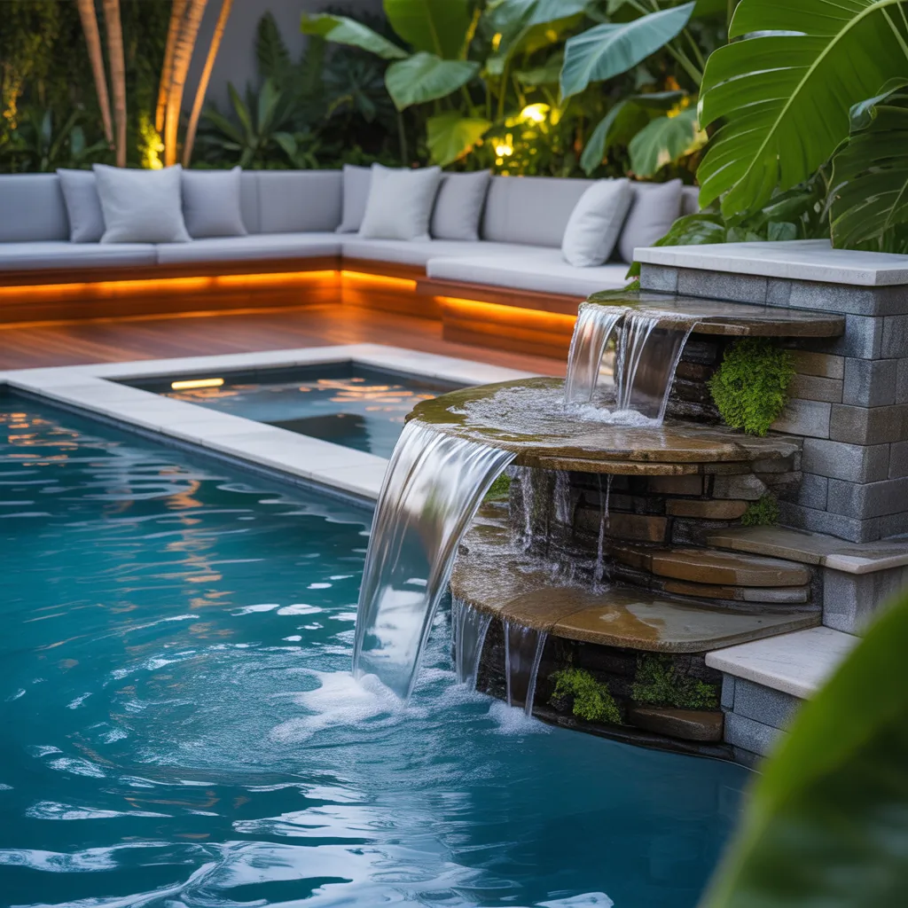 backyard pool waterfall concept
