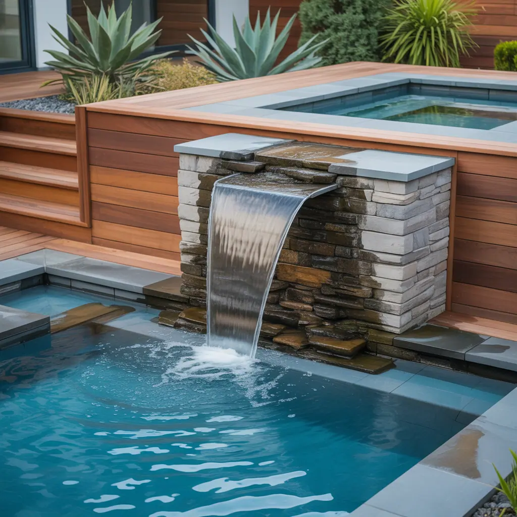 backyard pool waterfall concept