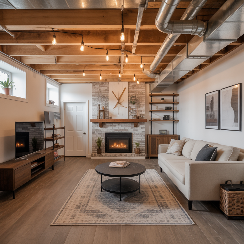 basement exposed ceiling design ideas