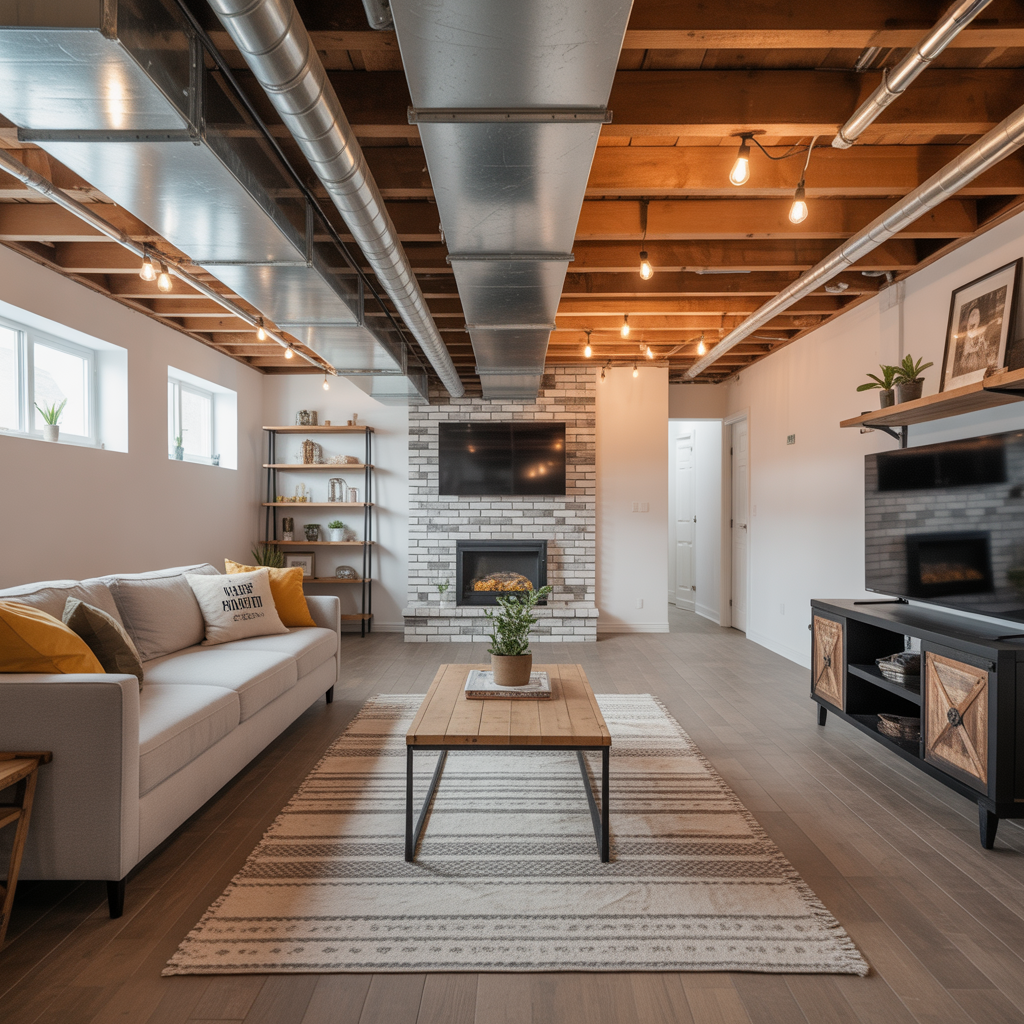 basement exposed ceiling design ideas