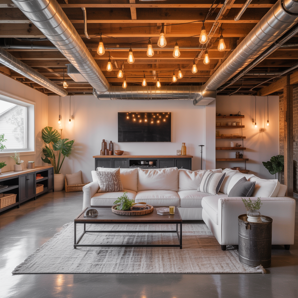 basement exposed ceiling design ideas