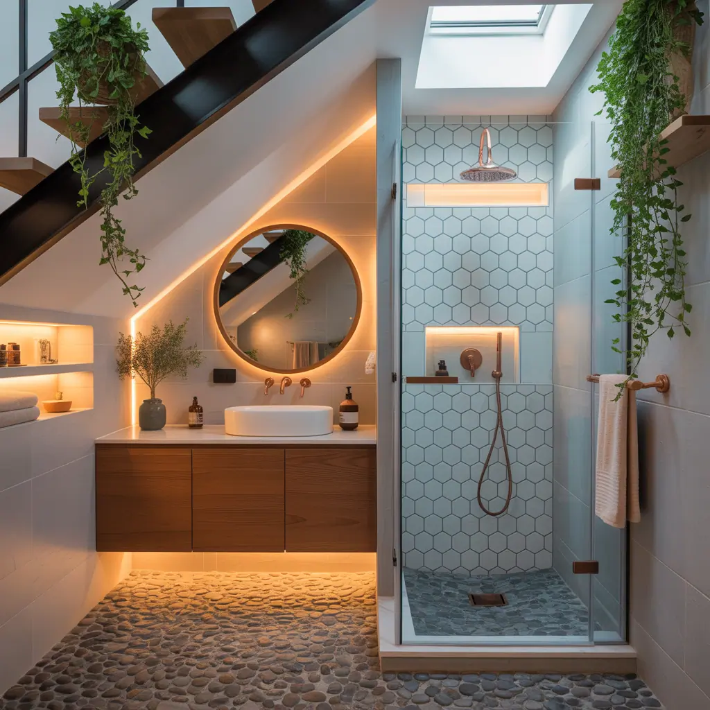 bathroom ideas under stairs
