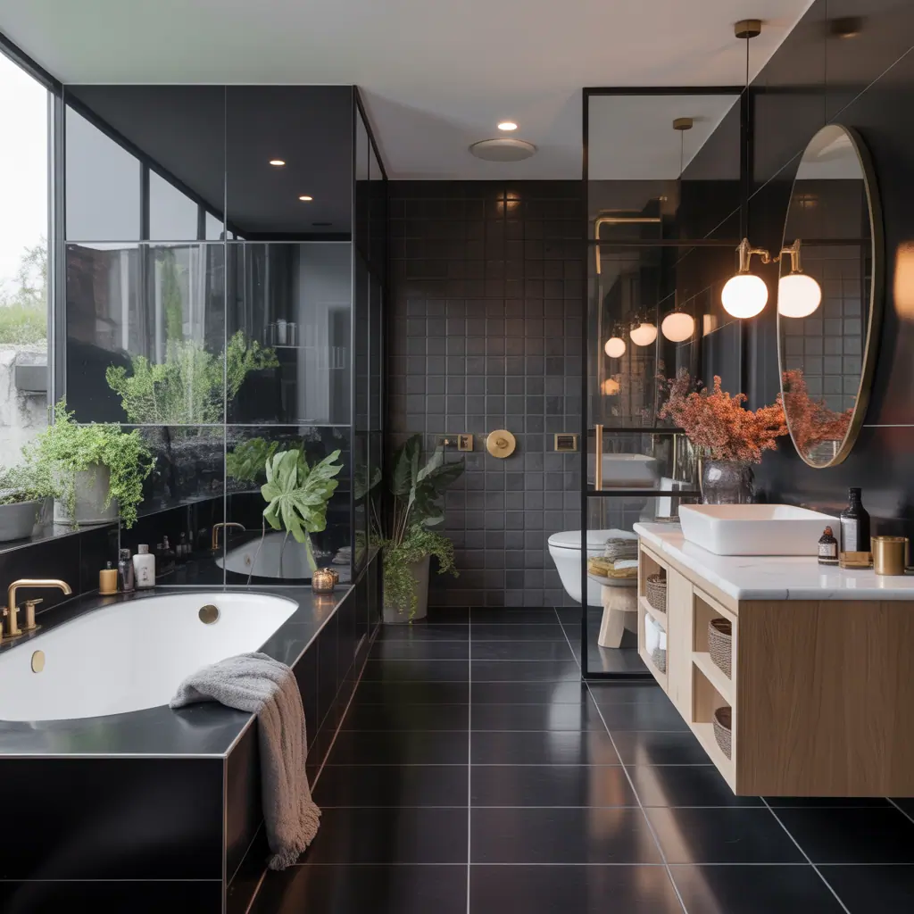 bathroom with black floor ideas