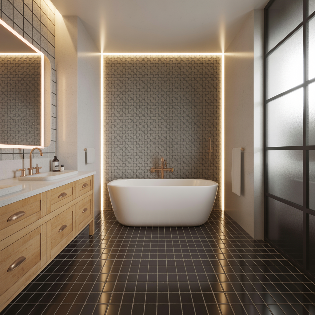 bathroom with black floor ideas