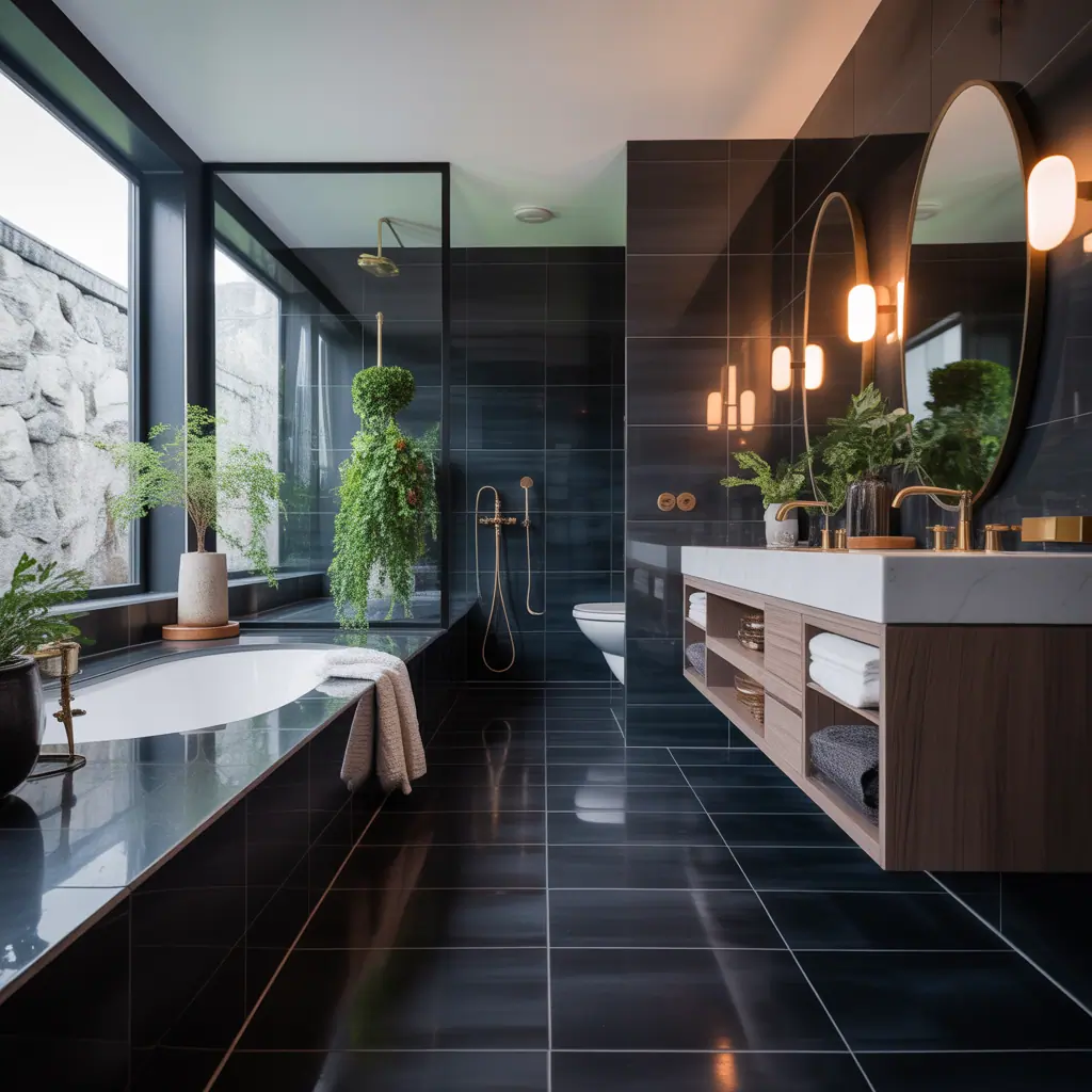 bathroom with black floor ideas