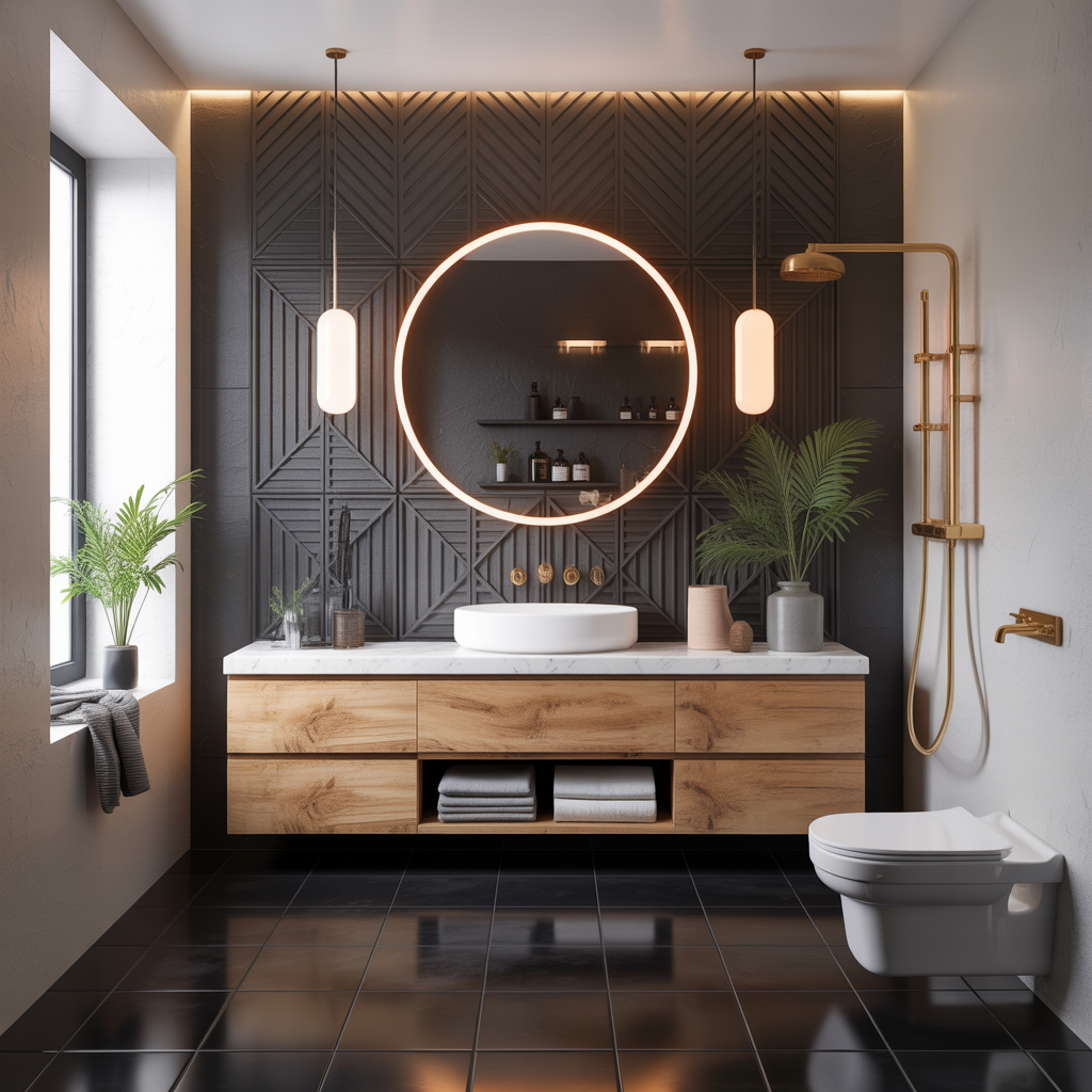 bathroom with black floor ideas