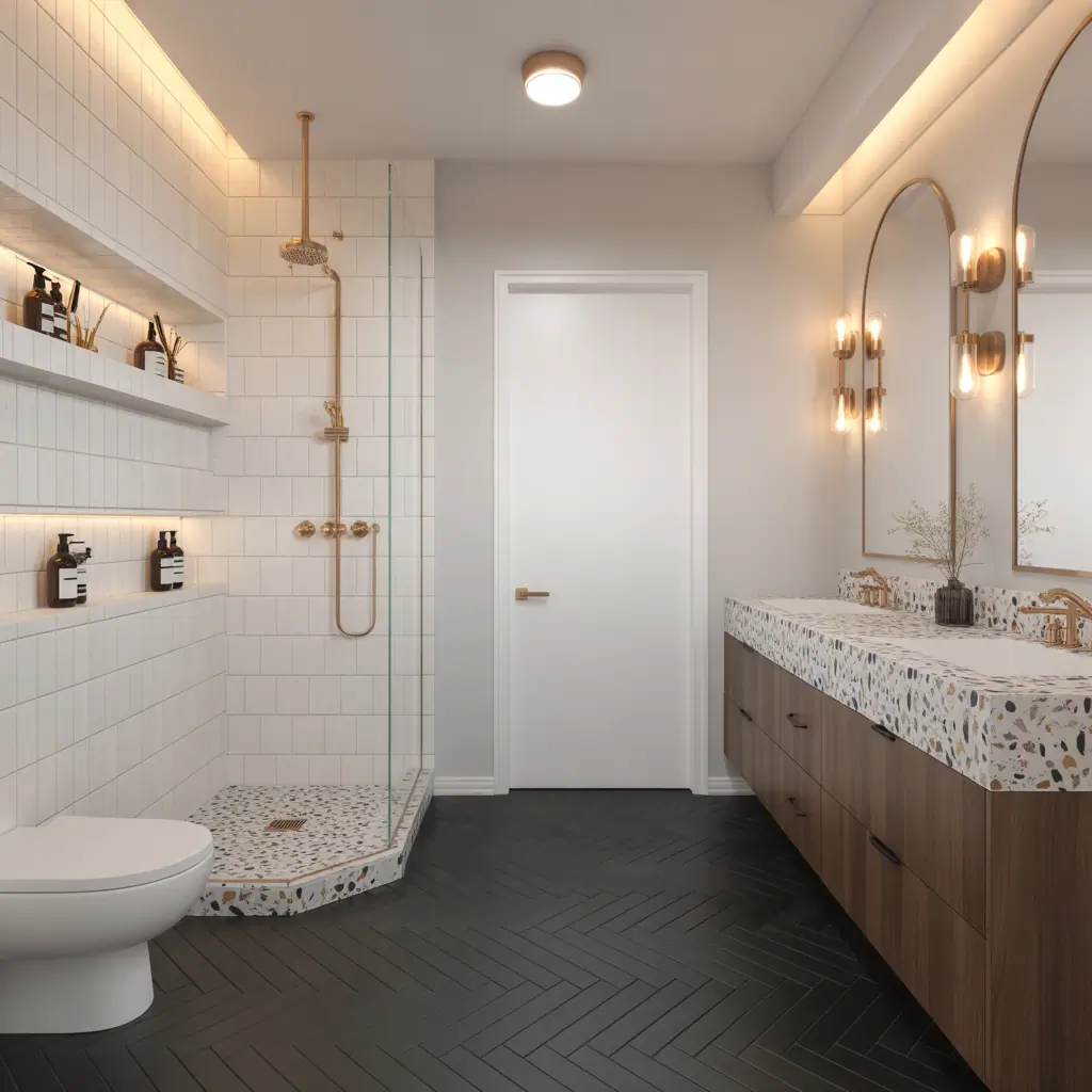 bathroom with black floor ideas