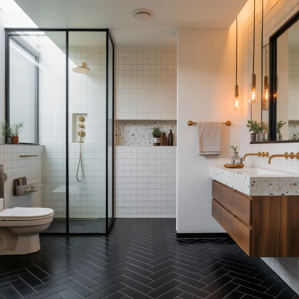 bathroom with black floor ideas
