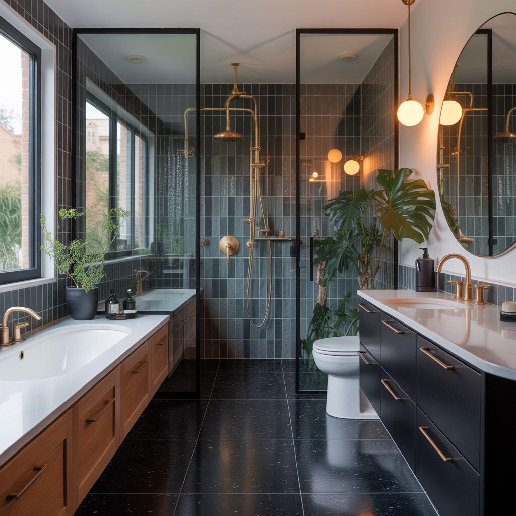 bathroom with black floor ideas