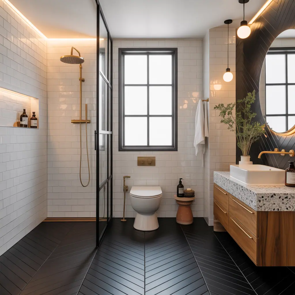 bathroom with black floor ideas