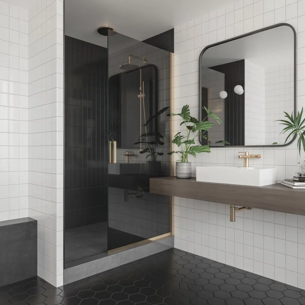 bathroom with black floor ideas