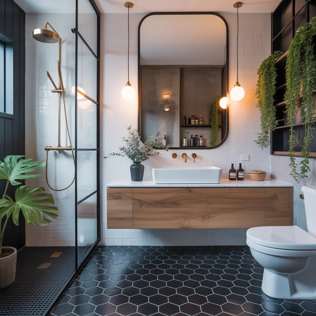 bathroom with black floor ideas