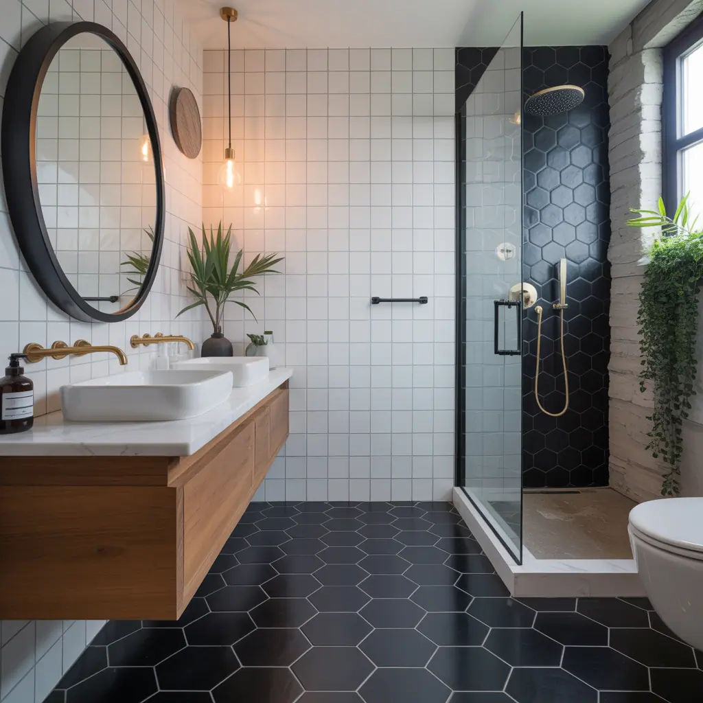 bathroom with black floor ideas