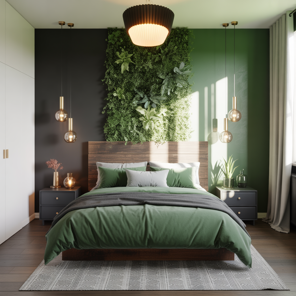 bedroom ideas black white green