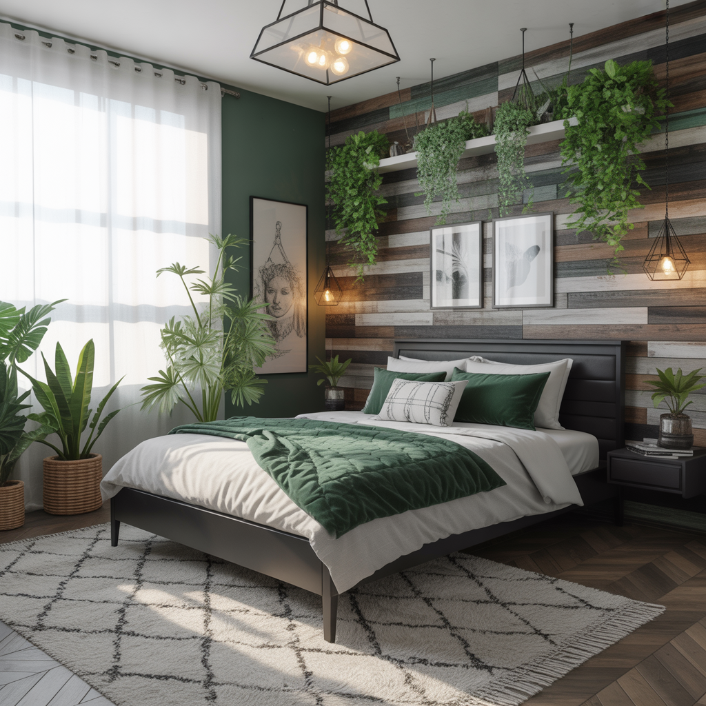 bedroom ideas black white green