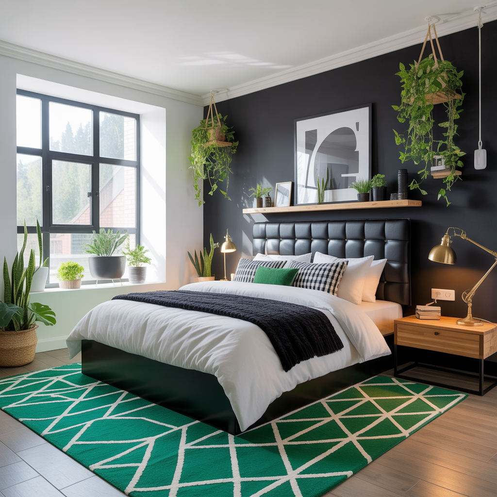 bedroom ideas black white green