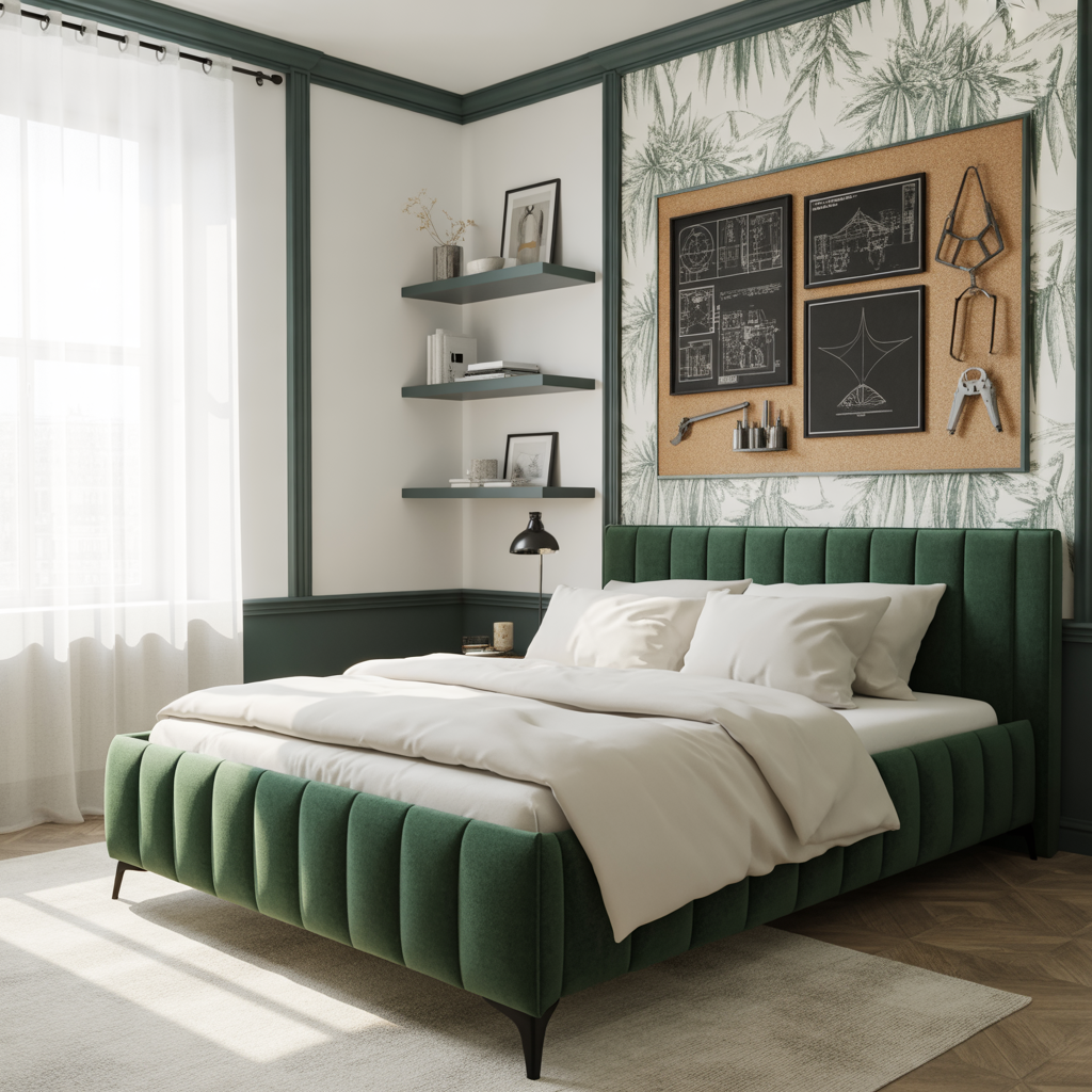 bedroom ideas black white green