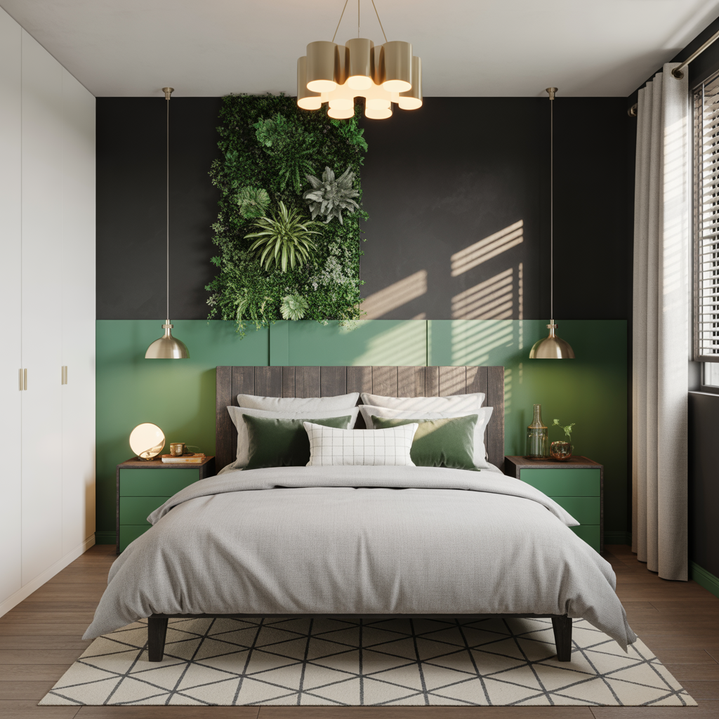 bedroom ideas black white green