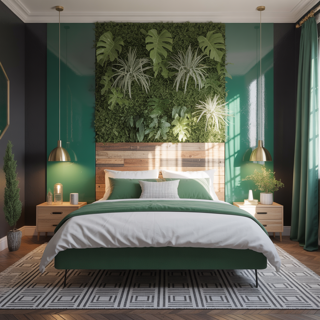 bedroom ideas black white green