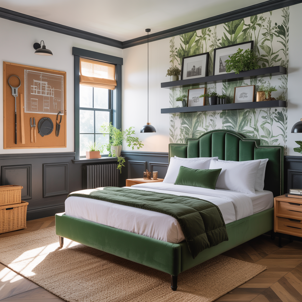 bedroom ideas black white green