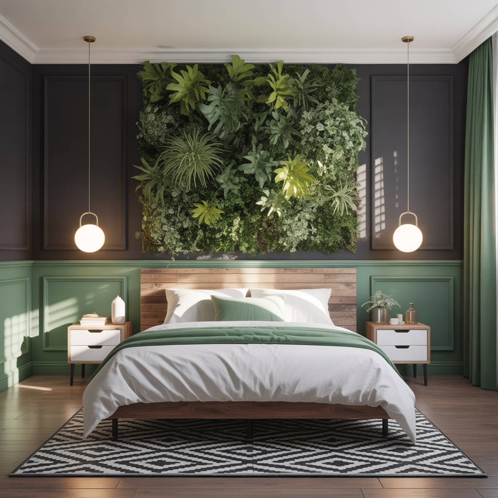 bedroom ideas black white green