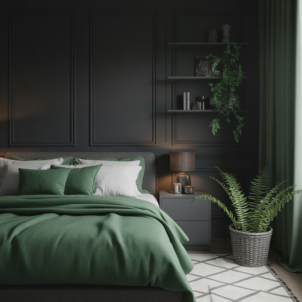 bedroom ideas black white green