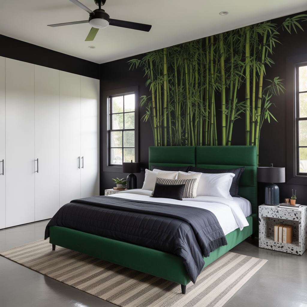 bedroom ideas black white green