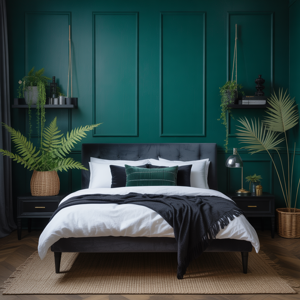 bedroom ideas black white green