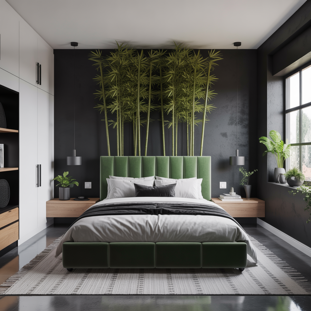 bedroom ideas black white green