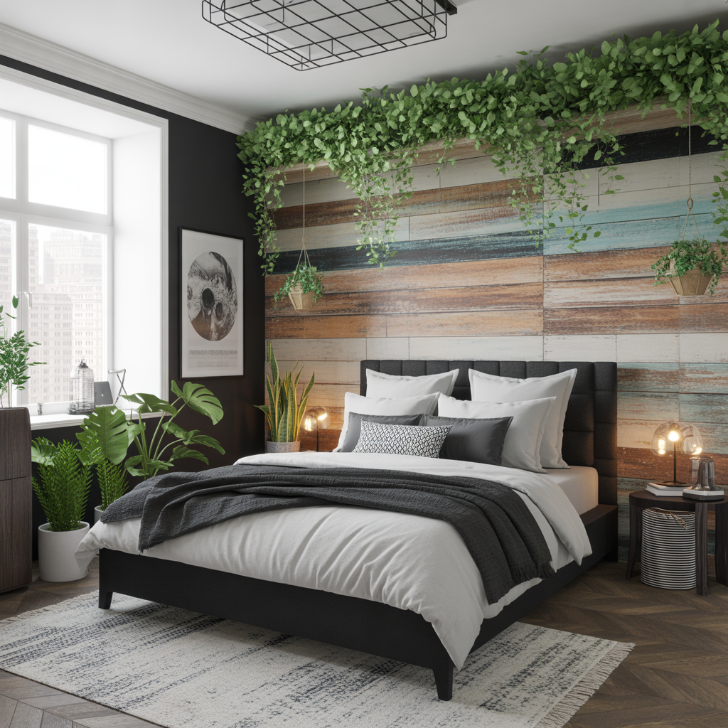 bedroom ideas black white green