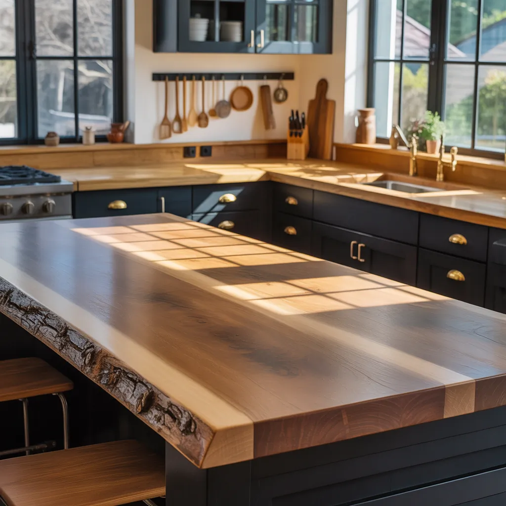 black and natural wood kitchen