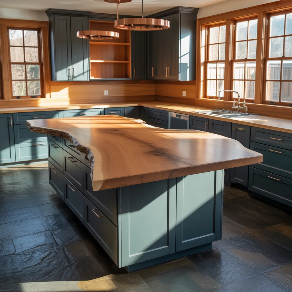 black and natural wood kitchen