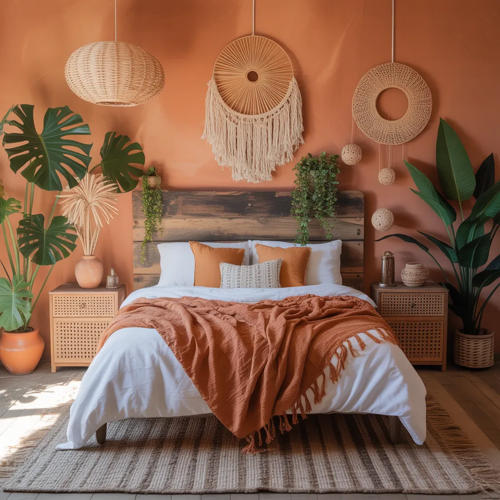 burnt orange boho bedroom