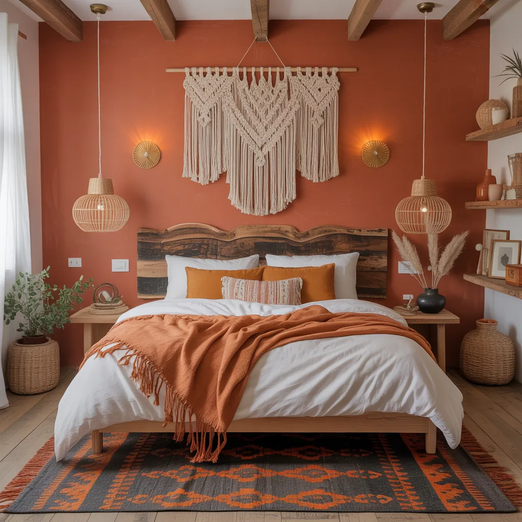 burnt orange boho bedroom