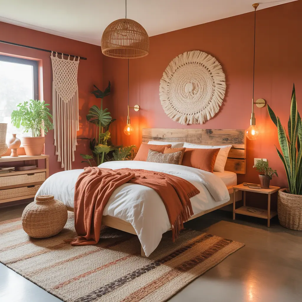 burnt orange boho bedroom
