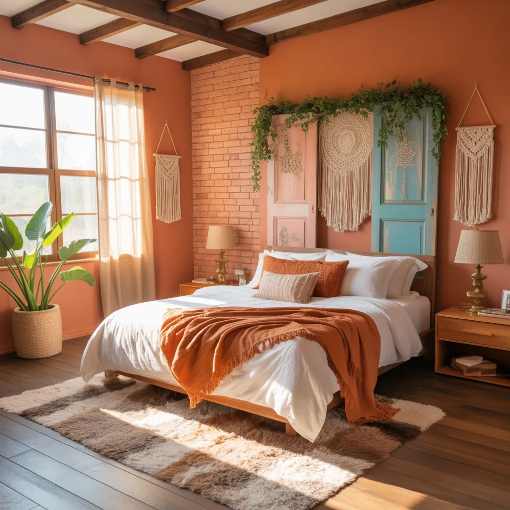 burnt orange boho bedroom