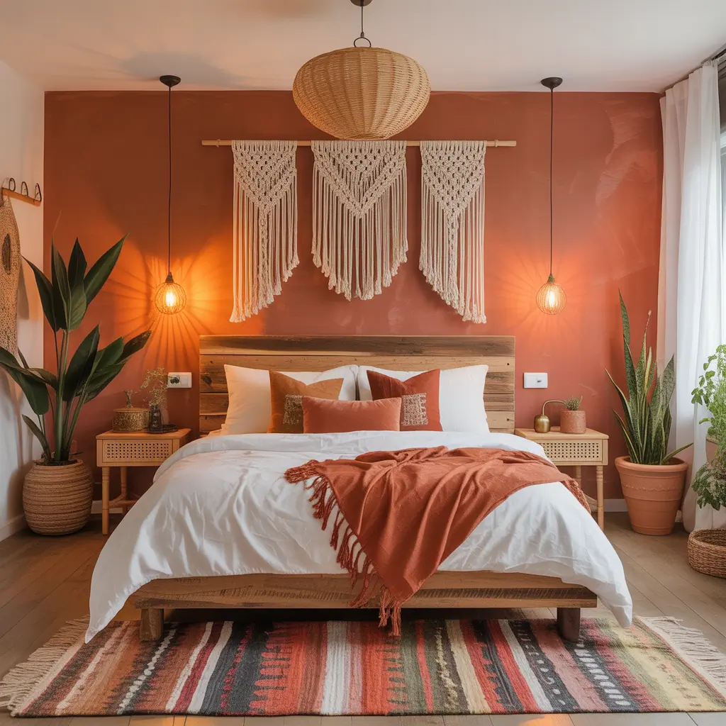 burnt orange boho bedroom