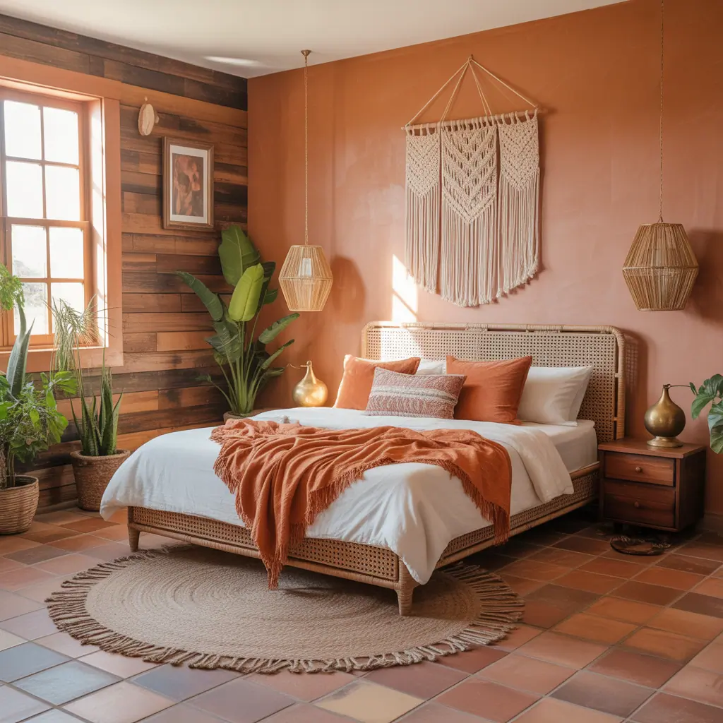 burnt orange boho bedroom